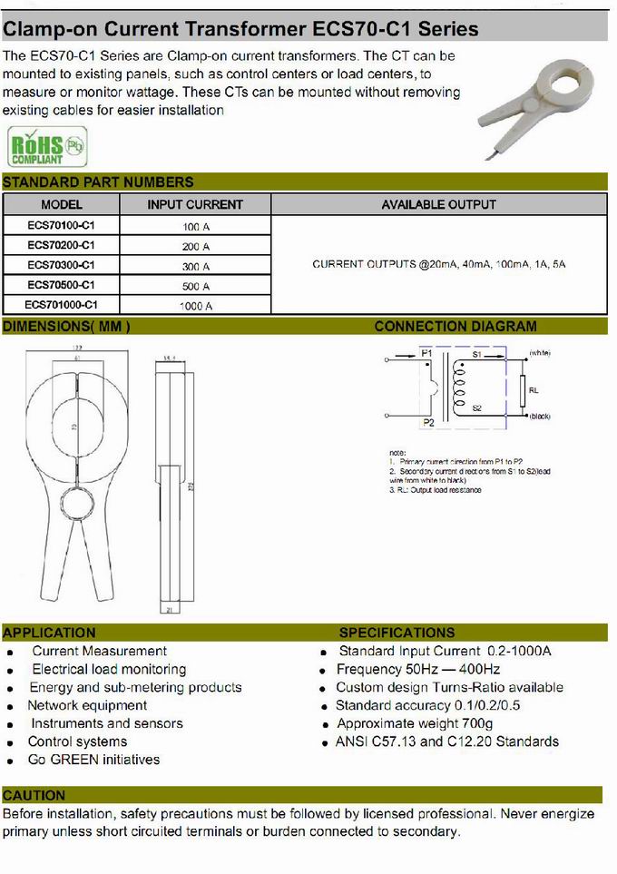 ECS70-C1 Clamp-on current transformer
